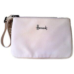 Harrods of London Beige Wristlet Clutch Purse Make-Up Bag Zip Faux Leather